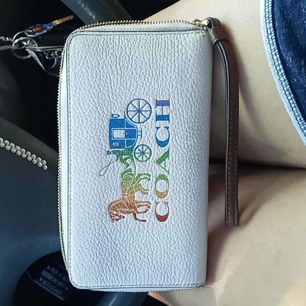 Coach Large Phone Wallet Leather Rainbow Glitter